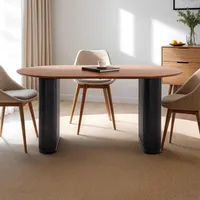 Esstisch MAXIM schwarz/braun - moderner Tisch 160 x 90 cm, design Küchentisch oval mit Säulenbeinen und Lamellen, Esszimmertisch für 6 Personen