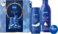 NIVEA Wohlfühl-Momente Geschenkset, Creme + Body Milk + Pflegedusche + Labello