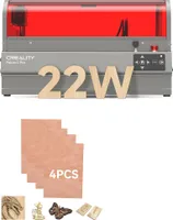 Creality Falcon2 Pro 22W Lāsergravur Schneidemaschine, Lāser Graviermäschine mit 30L Air Assist, Kamera, 4 Stueck ausgewaehltes Sapele-Sperrholz