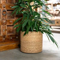 Seegras Korb rund natur Ø 35 x 33 mit Einsatz Blumentopf geflochten Aufbewahrungskorb Über-Topf Blumenkorb