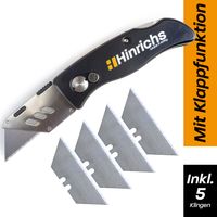 Hinrichs Teppichmesser Profi - Klappbares Cuttermesser Profi mit 5 Ersatzklingen (wp)