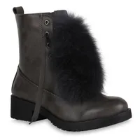 Mytrendshoe Damen Stiefeletten Leicht Gefütterte Stiefel Schnürstiefeletten 819292, Farbe: Grau, Größe: 40