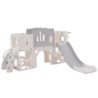 LVHOM Kinderrutsche Indoor 6-in-1 Spielplatz, Kinder Rutsche mit Basketballkorb, Gartenrutsche, Grau