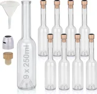 Flaschen Set 9 x 250ml hochwertige Glasflaschen leer mit Korken Schrumpfkapseln & 1 Trichter zum selbst Befüllen mit Gin Whisky Schnaps Likör Essig Öl e Flaschen Ginflaschen Whiskyflaschen