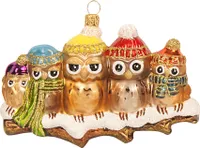 Christbaumschmuck Glas Eulen mit Mützen auf Ast 13cm braun / bunt