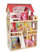 Puppenhaus mit Puppe und Möbel 65 cm 26 Elemente Villa Puppenstube Zubehör rosa 