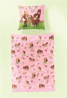 Bierbaum Kinder Renforcé Bettwäsche 2 teilig Bettbezug 135 x 200 cm Kopfkissenbezug 80 x 80 cm rosa Pferdefreunde