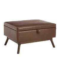 LVHOM Fußhocker mit Stauruam, Quadratischer Sitzhocker, Ottomane aus Kunstleder, Holzbeine, Fußstütze, Polsterhocker, 80 x 59 x 45 cm, Braun