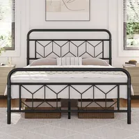 Yaheetech Metallbett Vintage Bettrahmen mit Hohem Kopfteil, Bettgestell Moderner Minimalistischer Einzelbett mit Lattenrost & Stauraum unter dem Bett für Schlafzimmer Gästezimmer, 140 x 200 cm Schwarz