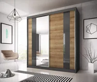 Schwebetürenschrank Kleiderschrank Schrank 203cm Graphit Riviera Gold mit Spiegel und Graphit Lacobel Glas Multi 39