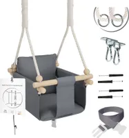 MAMOI® Drewniana huśtawka dla dzieci + PAS BEZPIECZEŃSTWA | Regulacja wysokości 190-260cm | Huśtawka do domu Huśtawka dziecięca | Wewnętrzna huśtawka