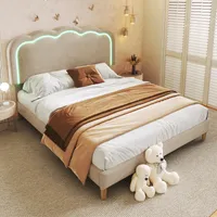 okwish Polsterbett 140 x 200cm mit Lattenrost und Verstellbares Kopfteil, Leinen Beige