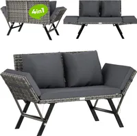 CASARIA® Gartenbank Polyrattan mit Liegefunktion Wetterfest Auflage Kissen Verstellbare Armlehnen 3-Sitzer Outdoor Garten Terrasse Balkon Sofa Couch Liege