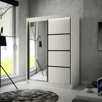 200 cm Schiebetürenschrank mit schwarze Sprossen Pavlo Kleiderschrank mit Schiebetüren und Spiegel modernes Schrank, Farbe: Weiß, Breite: 200 cm