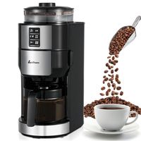 Kompakte Kaffeemaschinen mit Mahlwerk Filterkaffeemaschine Kaffeemaschine mit Mühle Für Bohnenkaffee und Kaffeepulver 2/4/6 Tassen, Schwarz