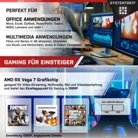 SYSTEMTREFF Gaming Komplett PC - Ryzen 5 5655G - AMD RX Vega - 16GB  - 256GB SSD +  - 24 Zoll TFT - Windows 11 Pro - Desktop