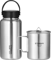 Edelstahl-Trinkflasche 1050 ml mit 750 ml Becher – Auslaufsichere Outdoor-Flasche für Camping, Wandern & Angeln