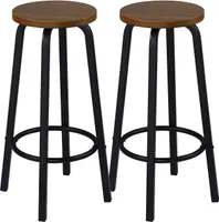 WOLTU 2er-Set Barhocker Barstuhl Bistrohocker Tresenhocker runde Sitzfläche aus MDF Gestell aus Metall Dunkelbuche