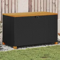 vidaXL Skrzynia ogrodowa czarna 110x55x63 cm polirattan drewno akacjowe