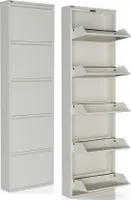 Dublin Schuhschrank Metall Schuhregal Schuhkipper Schuh Kipper Schuh Ablage Schrank 5-türig Weiß 50x168,5 cm