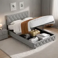 okwish Boxspringbett Polsterbett 160 x 200 cm mit Kopfteil in Knopfnahtverzierung, Hydraulisches Stauraumbett mit Bettkasten Stauraum, Doppelbett Jugendbett mit Lattenrost aus holz und Metallrahmen(Ohne Matratze)- Hellgrau