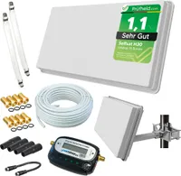 Selfsat H30D2+ Flachantenne Twin + 20m Kabel + Fensterhalterung + SAT-Finder + 2 Fensterdurchführung + 8 F-Stecker + 4 Wetterschutztüllen (Full HD 4K UHD Sat Anlage für 2 Teilnehmer) netshop 25 Set