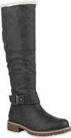 Mytrendshoe Warm Gefütterte Damen Stiefel Biker Boots Winter Bikerstiefel 813736, Farbe: Grau, Größe: 42
