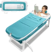 LZQ Faltbare Badewanne Erwachsene Große Mobile Faltwanne Tragbare Kunststoff Klappbadewanne für Dusche & Badesaun mit Abnehmbarer Abdeckung (132x61x54cm)