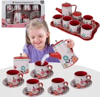 Malplay Teeservice  Kaffeeservice Geschirr Aus Metall Ergänzung Für Die Spielküche 4 Personen Teeset Teller Tassen Tablett Milchkännchen Zuckerdose Für Kinder Ab 3 Jahren