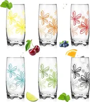 PLATINUX Trinkgläser mit Blumen Dekor Set 6 Teilig 350ml (max. 390ml) Wassergläser Saftgläser mit geformten Boden