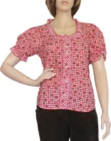 Trachtenbluse Damen Trachten lederhosen-bluse Trachtenmode ROT kariert, Größe:40