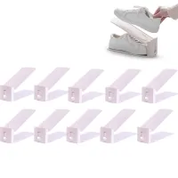 minhgoring 10 Stück Verstellbarer Schuhregale, Einstellbare Schuhregale, Schuhstapler 3 Höhenverstellbar Schuhaufbewahrung Schuhorganizer geschichtetes(Rosa)