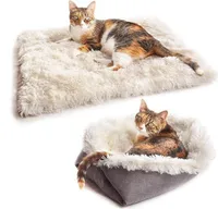 Betten für Katzen und Hunde, Welpen Kätzchen Schlafsack, Katzenkissen Bett, 2 in 1 Plüsch Katzenbett, 61 x 51 cm, Faltbar, Waschbar, Für Kätzchen, Welpen und Kleintiere