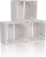 CHICCIE 3 Set Holzkiste Weiß Im Vintage Look 22x20x15 - Holzkisten Weinkisten Obstkisten Regale Kisten