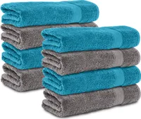 Komfortec 8er Handtücher 50x100 cm Set aus 100% Baumwolle, 470g/m², Frottee, Weich, Anthrazit/Türkis
