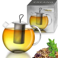 Creano Teekanne "Jumbo" aus Glas, 3-teilige Glasteekanne im Teekannenset mit integriertem Edelstahl-Sieb & Glas-Deckel, 1,0l