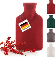 Blumtal Wärmflasche mit Bezug aus Polar Fleece - Auslaufsichere Wärmeflasche aus Naturkautschuk für Kinder und Erwachsene, Bettflasche zur Schmerzlinderung - Aurora Rot