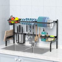 COSTWAY Odkapávač na nádobí do dřezu, nastavitelná šířka (od 53 cm do 99 cm), dvoupatrový odkapávač na nádobí na kuchyňskou linku, odkapávač s držákem na nádobí a háčky