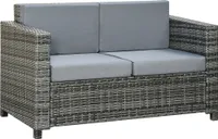 Outsunny Poly-Rattan Sofa mit Kissen 2-Sitzer Garten Loungesofa Polyester Grau
