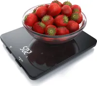 Arendo Küchenwaage mit schwarzer Hochglanz Glasoberfläche 19 x 16,5cm - LED Display – 4mm Glas