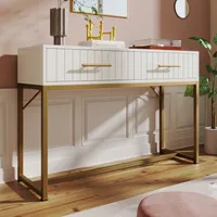 MODFU Kommode Sideboard mit 2 Schubladen, Schrank Schminktisch für Wohnzimmer, Schlafzimmer, Kinderzimmer, Jugendzimmer und Büro, Weiß