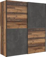 DAVIS Šatní skříň s posuvnými dveřmi 2-dveřová Old-Wood vintrage / betonový vzhled tmavě šedá, mechanismus Soft-Close:bez mechanismu Soft-Close