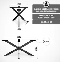 MIADOMODO® Tischgestell - Spider, 98x58x42 cm, Industrial, aus Stahl, Stabil, Schwarz - Tischbeine, Tischkufen, Tischuntergestell, Esstisch Gestell