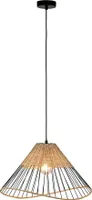 Hängeleuchte, Metall, schwarz, Holzgeflecht, H 120 cm