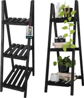 KOTARBAU® Blumentreppe Holz Blumenleiter Holz 114 x 37 x 50 cm Schwarz Pflanzleiter Outdoor & Indoor Blumentreppe klappbar Blumenleiter Balkon Blumenregal