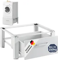 DELUKE® Waschmaschinen Untergestell mit Schublade SION - 63x54cm Stahl | Waschmaschinen Unterschrank Waschmaschinen Sockel Trockner Untergestell bis 150 kg | Weiß