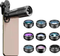 APEXEL 10-in-1-Telefonobjektiv-Kit mit 22-fachem Teleobjektiv, 198¡ã-Fisheye-Objektiv, Kaleidoskopobjektiv, 0,63-fachem Weitwinkelobjektiv, 15-fachem Makroobjektiv, verschiedenen Filterobjektiven, Universal-Clip-Aufbewahrungsbox, Ersatz fuer iPhone, Huawei, Samsung Smartphones