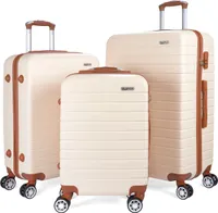 BRUBAKER Kofferset Paris - 3 tlg. Hartschalen Koffer Set mit Handgepäck - Trolleys mit Zahlenschloss und 4 Rollen, Creme Weiß und Hellbraun