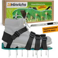 Hinrichs Rasenlüfterschuhe mit 4 Klemmriemen und rostfreien Dornen inklusieve Cuttermesser, Tragetasche und 3 Ersatznägeln