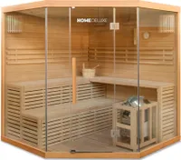 HOME DELUXE - Traditionelle Sauna - Skyline XL Big - 200 x 200 x 210 cm - für 2-6 Personen, Hemlocktanne, inkl. Saunaofen, Saunazubehör I Dampfsauna Aufgusssauna Finnische SaunaSauna